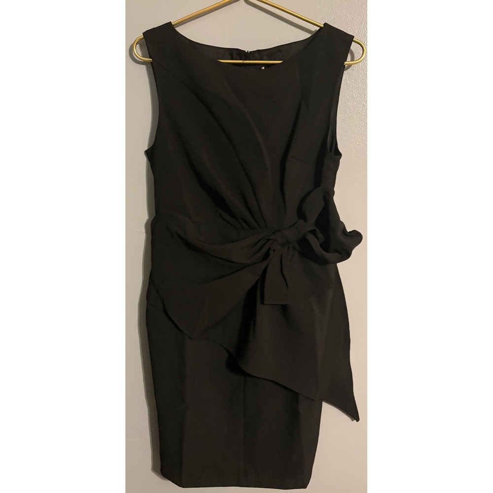 FEHAUTE Black Sleeveless Bow Front Cocktail Sheath Dress US 6 1643153#